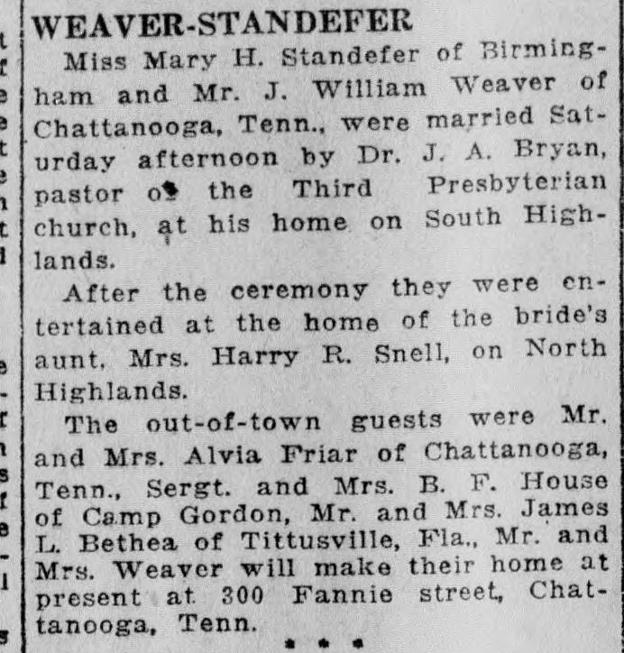 Mary H. Standefer-J. William Weaver